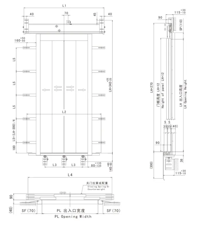 ESHINE TYP MS122 4 Panel Centre Opening Landing Door Hanger Price
