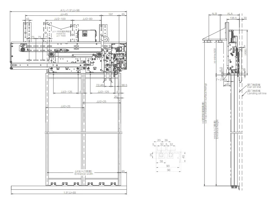 NBSL 09S 3 Panel Side Opening Elevator PMS Door Header Price