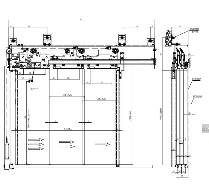 Ningbo OULING OCM-602 3 Panel Side Opening Elevator Door Hanger Price