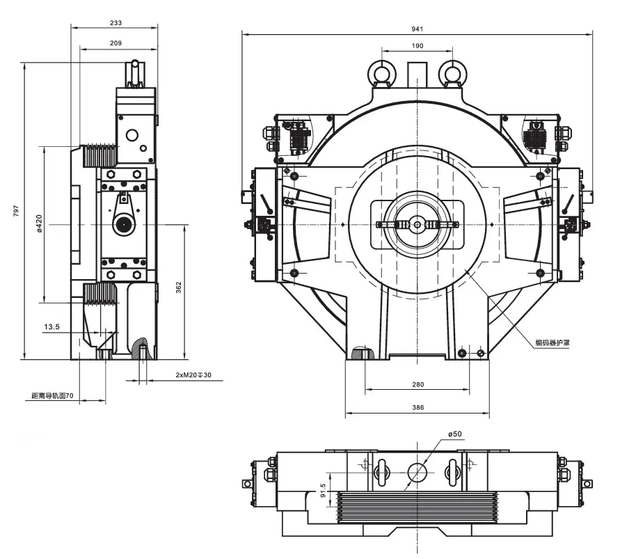 XIZI FORVORDA GETM 3.0G Gearless Traction Machine DIMENSIONS