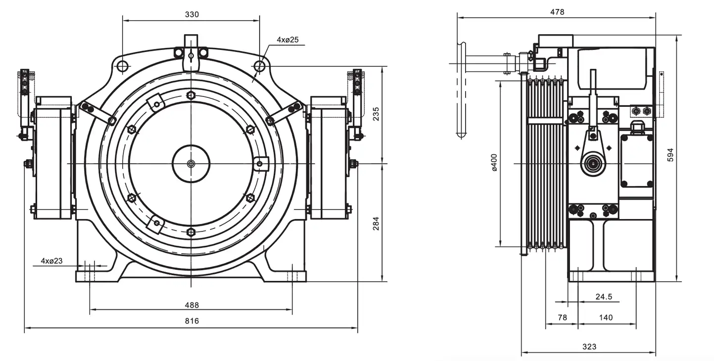 FORVORDA GETM3.0H Gearless PMS Traction Machine DIMENSIONS
