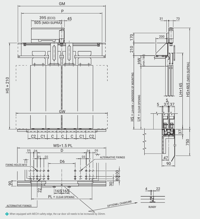 WITTUR 4 Panels CO Door Operator Structure drawing